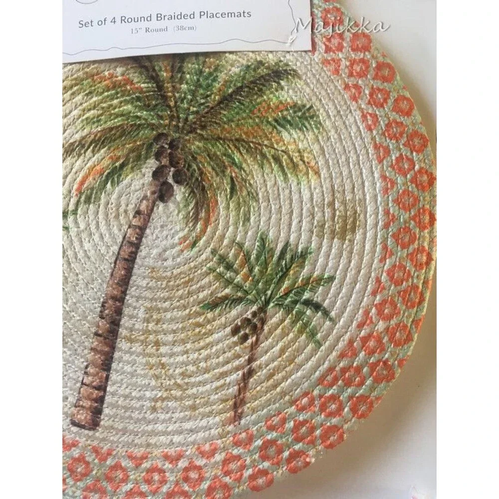 Lauren Alexander Palm Tree Placemats Set of 4 Braided Cotton 15